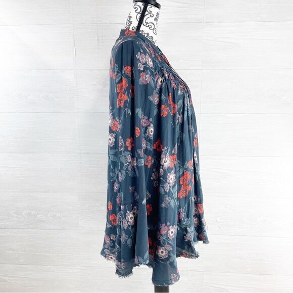 Free People Pebble Crepe So Fine Smocked Floral Tunic Top - Picture 6 of 10